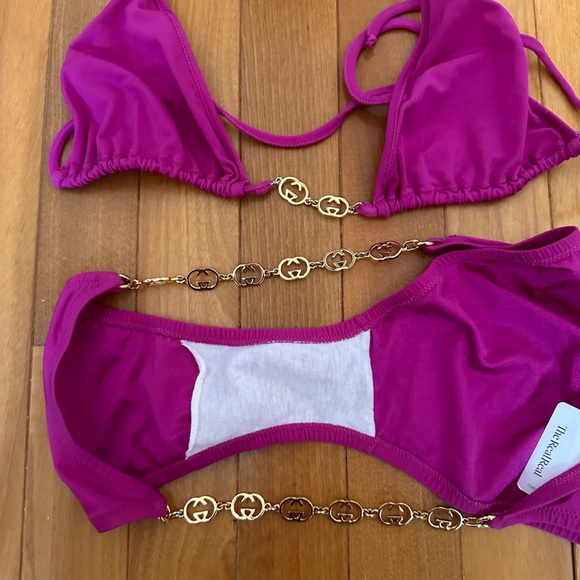 Vintage Gucci 1970’s Monogram Chain Two Piece Bikini Set Size M - Picture 4 of 9